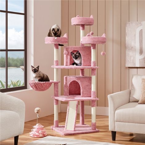Homevive Árbol Rascador para 3-5 Gatos Adultos con 3 Plaraformas Grande Torre para Gatos Rascador de Escalada para Mascota 175 cm Rosa