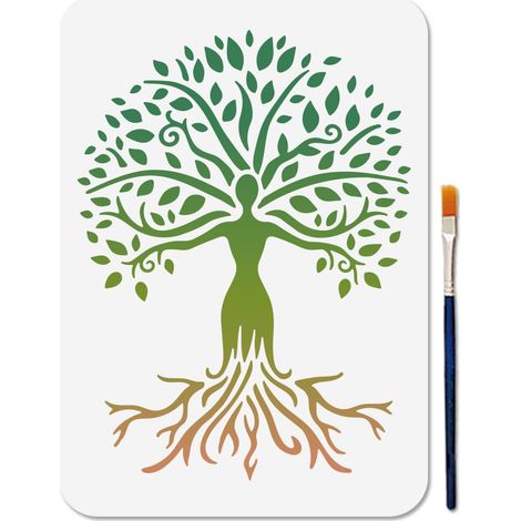 Pochoir d'Arbre de Femme 29.7 x 21cm avec Pinceau - Pochoir d'Arbre de Vie - Artisanat et Décoration (1/5)
