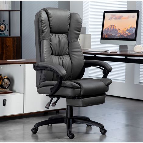 Silla de oficina con masaje y reposapiés, respaldo reclinable 135°, polipiel gris oscuro HAVRYA (1/4)