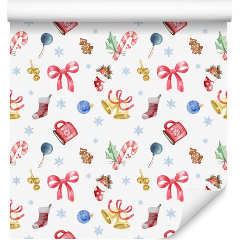 Papier peint blanc de Noël pour salon et chambre 50x1000 cm (1/5)