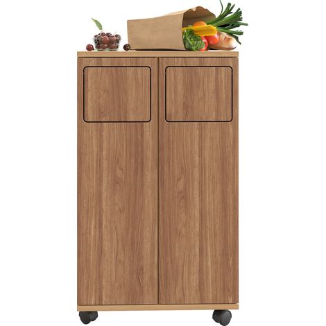 Mobile per raccolta differenziata a 2 scomparti con ruote, effetto rovere, 46,7 x 35 x 80,3 cm (1/5)