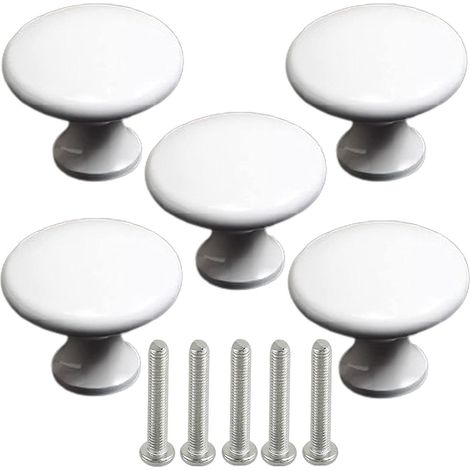 5 Mtal Tiroir De Placard Poignes Poigne Ronde Blanche Poigne D'armoire Ronde Mtal Blanc Poigne Boutons Porte D'armoire Acier Inoxydable Pour Armoi (1/5)