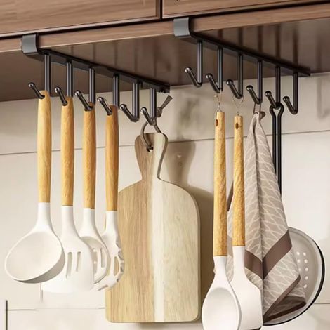 Set di 2 ganci porta tazze, ganci sottopensile per tazze, utensili da cucina, cravatte, cinture e sciarpe, supporto da appendere sotto l'armadio/mobile (nero)