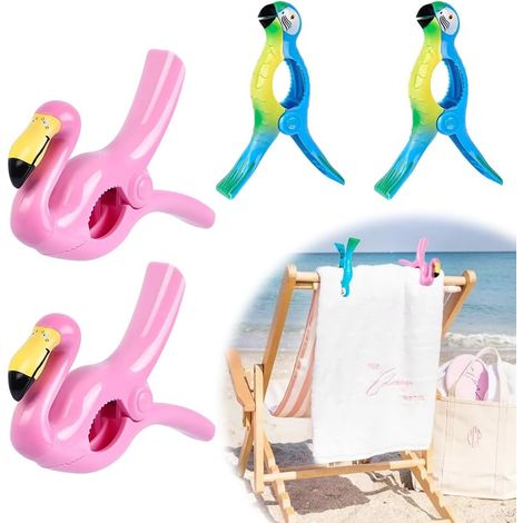 Beach Towel Clips, 4 Pieces Clothespins for Lounge Chairs, Pool Towels, Towel Clips for Bath Towels, Duvets, Bath Sheets, Blankets, Clothes (Pink) (1/5)