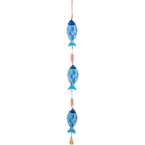 Mobile 3 pesci in legno blu con perline rosa 84 cm (1/5)