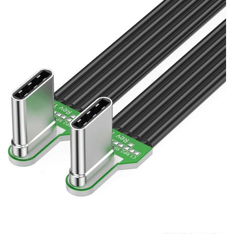 Câble de données USB-C, câble plat mâle-mâle avec connecteur à angle droit, prend en charge la charge rapide et le transfert de données pour les téléphones portables, les tablettes et autres produits (1/5)