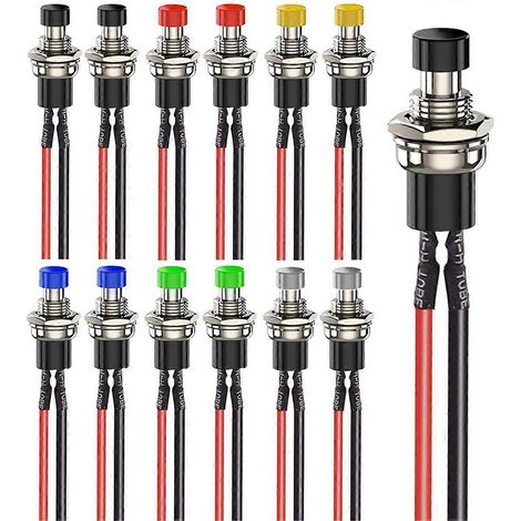 Lot 12 mini interrupteurs momentanés 7mm - Pré-câblés 2 broches - 3V-230V/1A - Modélisme (1/5)
