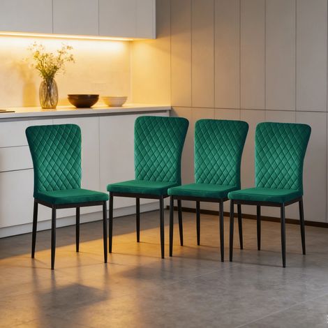 AINPECCA Set of 4 Dining Chairs High Back Velvet Office Kitchen Chair Living Home-Green