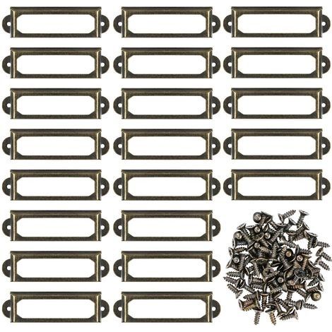 Lot de 50 supports d'étiquettes en métal pour meubles, tiroirs, armoires, cartes, plaques nominatives, cadres avec vis pour bureau, bibliothèque, bibliothèque, étagères Bronze (S 59 x 17 mm) (1/4)