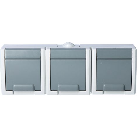 3-fach Aufputzsteckdose, IP55, grau, AQUANT (1/3)