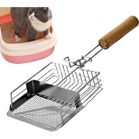 Pelle litière chat manche bois, crochet accrochage, métal, idéal voyage et intérieur (1/4)