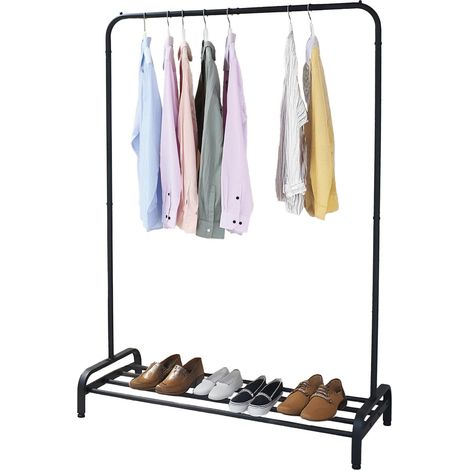 Porte-manteau Ïken - Organisateur de vêtements avec barre et étagère inférieure - 110x45x155 cm - Métal noir mat - Idéal pour chambre, entrée ou couloir (1/5)