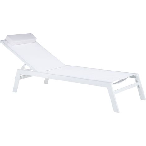 Tumbona de jardín de textil blanco con marco de aluminio reposacabezas reclinable y ajustable con cojín Catania II