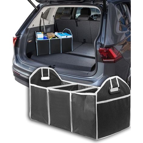 Sac organisateur de coffre de voiture, sac de rangement pliable à trois compartiments, accessoire universel pour voiture, convient aux SUV, camions et fourgonnettes. (1/5)