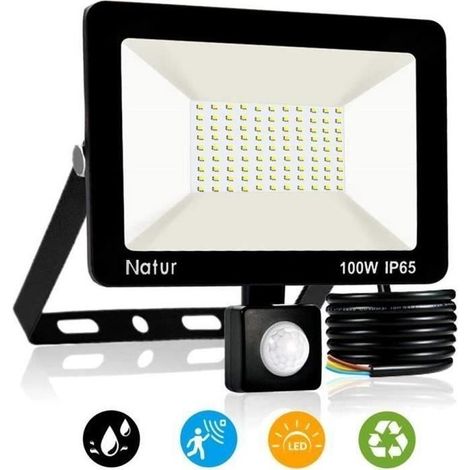 100W Projecteur LED avec détecteur de mouvement, 10000LM 6000K lumière de sécurité LED extérieure, spot étanche IP65 LBQ26 (1/4)