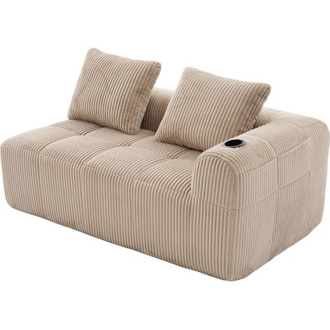 ELVMI 2-Sitzer Sofa mit Seitentaschen und Becherhaltern aus Cord, Khaki (1/5)