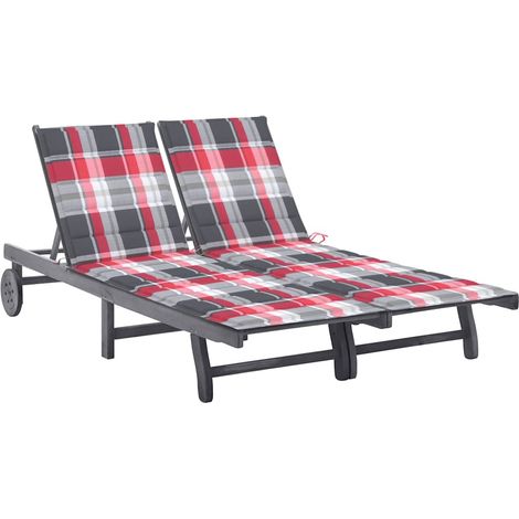 vidaXL Chaise longue de jardin 2 places avec coussin Gris Acacia (1/5)