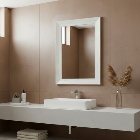Specchiera Loto Rettangolare con Cornice quercia bianca 102x65 cm. – Eleganza Naturale per Ogni Ambiente (1/5)