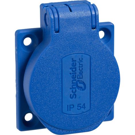 Schneider Electric – Socle de prise NF 50x50mm – 2P+T 10-16 A – IP54 – Connexion arrière – Bleu pour installation électrique professionnelle (1/3)