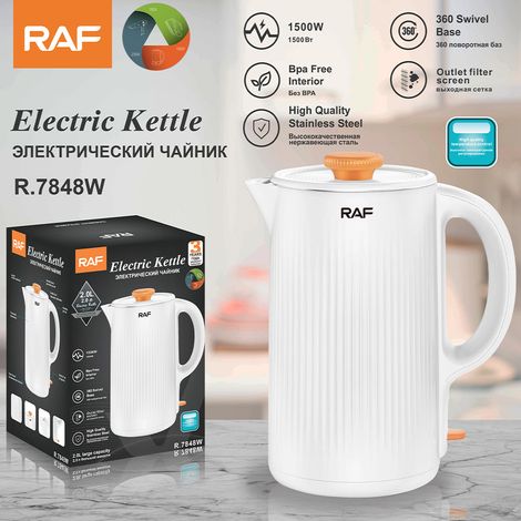 Bouilloire électrique neuve (blanche) conforme aux normes européennes, pour un usage domestique, ébullition rapide, en acier inoxydable de qualité alimentaire, 2 L (1/4)