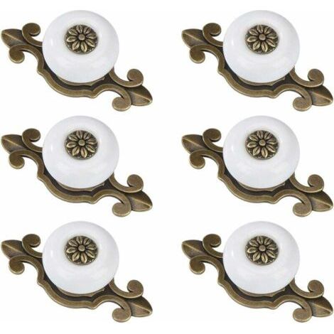 QORVA-Boutons de meuble Boutons de tiroir en céramique Bouton de meuble vintage avec vis en alliage pouRôtiroir de meuble 6 pièces Cuivre Blanc-Fei Yu (1/4)