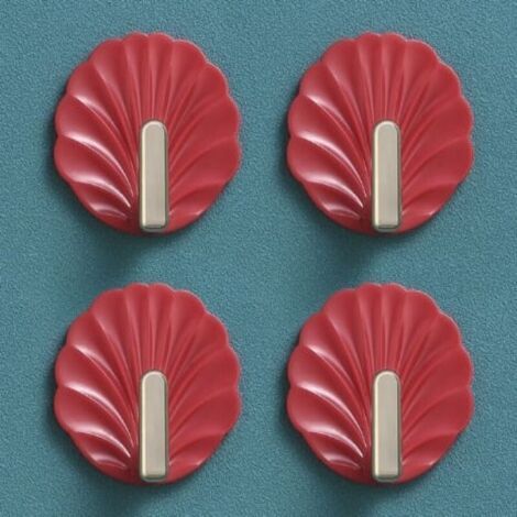 4 Seashell Shaped Wall Hooks - Red, Cute Shape Wall Hooks, Self Adhesive Hanging Hooks for Purse, Towel and Key Holder (1/4)