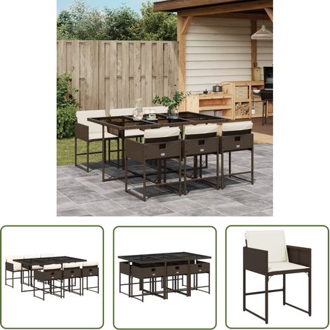 The Living Store Ensemble à manger de jardin et coussins 7 pcs marron rotin - Salon De Jardin - Meuble De Jardin - Set De Salon De Jardin - Mobilier De Jardin - Table De Jardin (1/5)