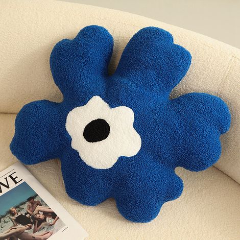 Coussin décoratif bleu en forme de fleur, garni de mousse douce et épaisse, idéal pour canapé. (1/4)