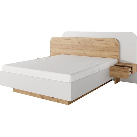 Letto con comodini 160 x 200 cm Con LED Naturale e Bianco - DESADO (1/5)