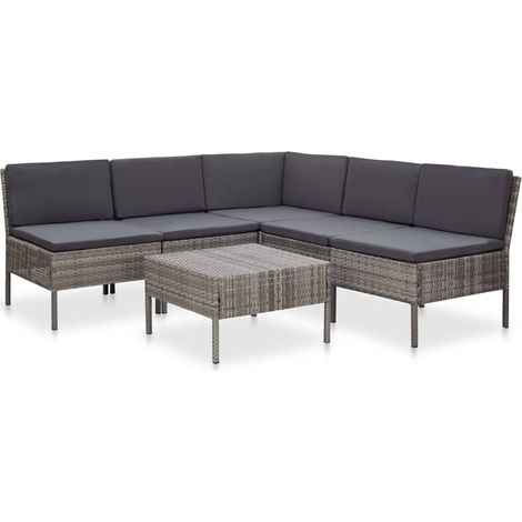 6-tlg. Garten-Sofagarnitur mit Auflagen Poly Rattan Grau