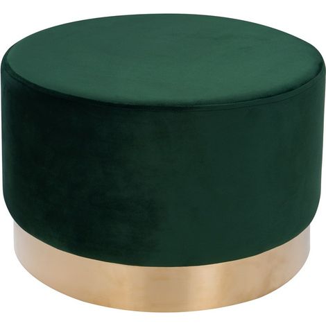 Pouf tondo Nano in velluto verde bosco con base dorata (1/3)