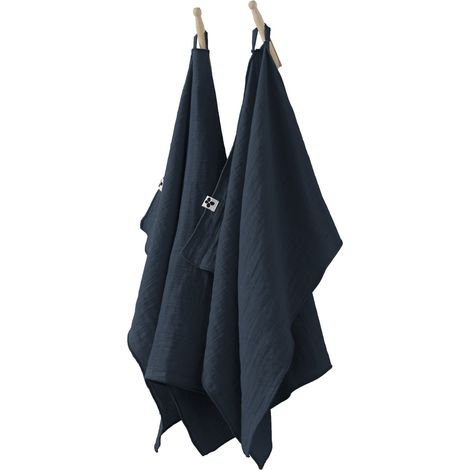 Lot de 2 essuie-mains Gaze de coton 50x70 cm GAIA Bleu Minuit
