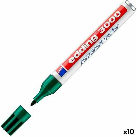 Rotulador edding marcador permanente 3000 verde -punta redonda 1,5-3 mm (pack de 10 uds.) (1/3)