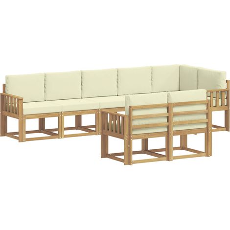 Outdoor-Sofagarnitur mit Kissen 8 pcs Weiß und Creme Polyester vidaXL