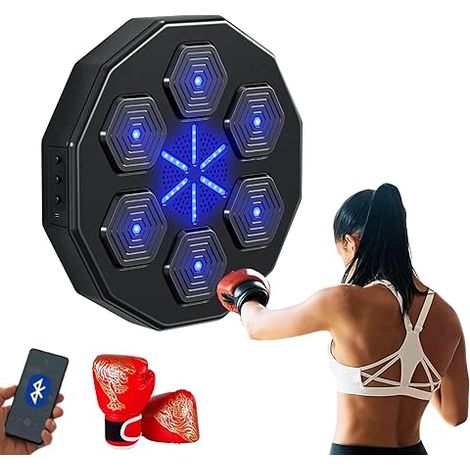 Boxmaschine Music Boxing Machine, Elektronische Musik Boxmaschine, PU-Wandbox-Trainingsgerät, LED-Boxpad mit Boxhandschuhen, Bluetooth, Lichter Im Rhythmus der Musik. (9 Modi, 40x40x7 cm)