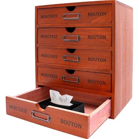 Organizzatore da scrivania, design vintage, soluzione di archiviazione a cinque cassetti, marrone (1/2)