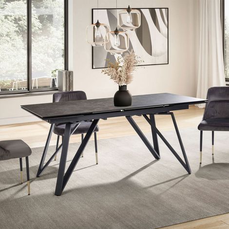 Table extensible 180-260 cm effet marbre noir pieds métal - BLUNSKI