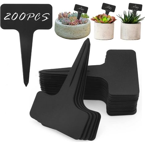 200 Stück schwarze T-förmige Kunststoff-Pflanzenetiketten, wasserdichte Garten-Punktetiketten 10 cm für Sukkulenten, Kräuter, Blumen, Setzlinge, Gewächshaus und Balkon (1/5)