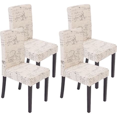 Lot de 4 chaises de salle à manger en tissu crème imprimé pieds foncés CDS04130 (1/4)