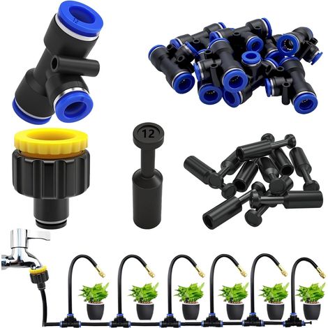 Raccord rapide en T réducteur en plastique de 12 à 8 mm, Raccords rapides en T pour l'irrigation, Pour l'arrosage, l'irrigation, la pelouse, la terrasse et le jardin (1/5)