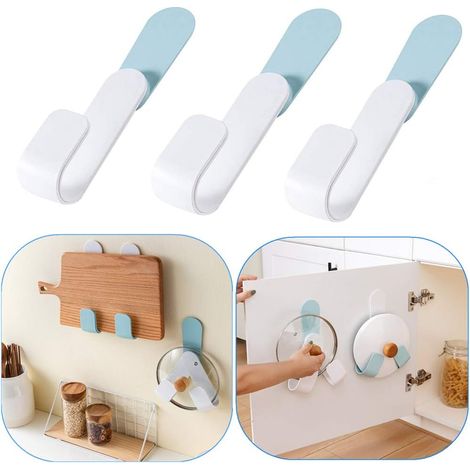 Support mural auto-adhésif réglable en ABS pour couvercles de casseroles, organisateur de couvercles de casseroles, rangement pour planches à découper (lot de 3) (1/5)