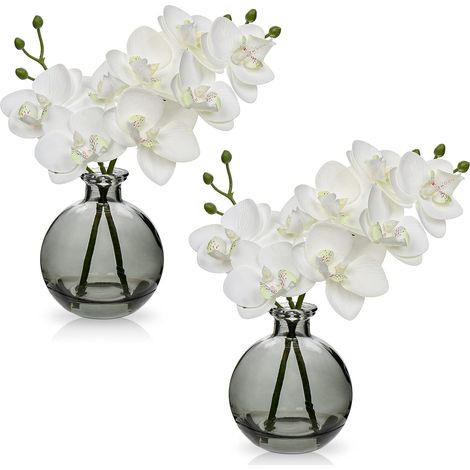 Lot de 2 orchidée, vase en verre, hauteur 26 cm, plastique, tissu, intérieur, mariage (1/4)