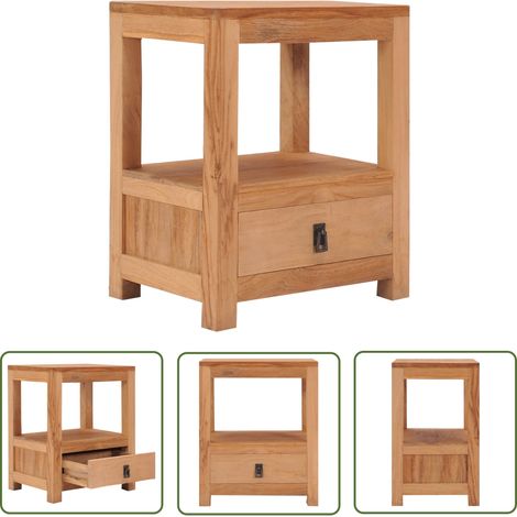 The Living Store Table de chevet 40x30x50 cm bois de teck massif - Table De Chevet - Meuble De Chambre - Table De Nuit - Bois De Teck - Design Colonial (1/6)