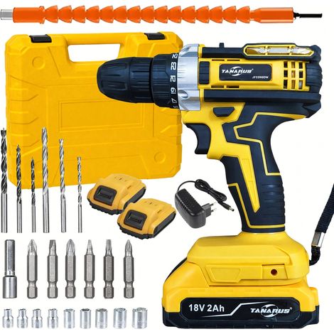 Perceuse-visseuse sans fil, coffret, 2 batteries Aku 18 V 2 Ah avec LED et accessoires (1/5)