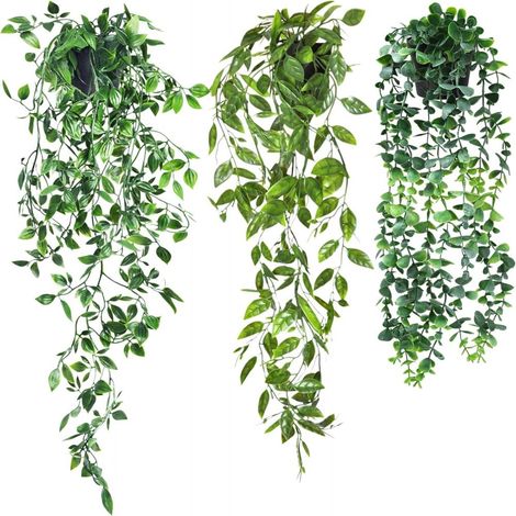Plante Suspendue Artificielle - Pot Inclus - Hauteur 55 à 65 cm - Décoration Intérieure Extérieure - Lot de 3