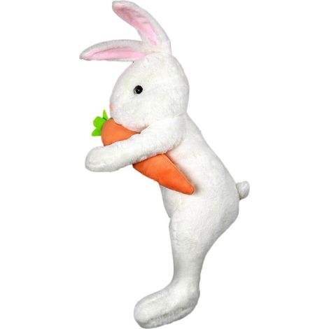 Lapin décoration peluche sur pied Pâques décoration avec Hand, Held carotte doux rose oreilles cime de sapin maison pour les fêtes décoration intérieur cadeau accessoire,Blanc (1/5)