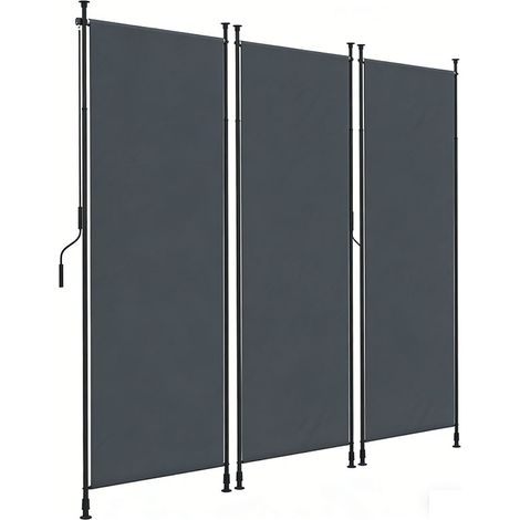 3er-Set  senkrechtmarkise 200 x 292 cm vertikal einziehbar mit verstellbarem Sonnenschutz aus Aluminium grau für Terrasse & Balkon
