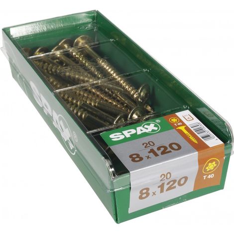 SPAX Lot de 20 vis acier torx SPAX, Diam.8 mm x L.120 mm (1/2)