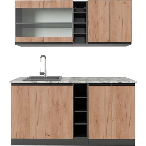 Cucina completa R-Line, Quercia dorata/antracite, 160 cm , PL Marmo, Vicco