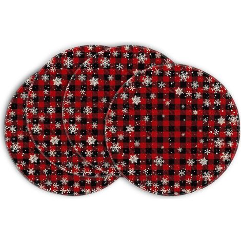 Sets de table ronds de Noël avec motif bonhomme de neige et flocons de neige, en vinyle, pour la cuisine et la salle à manger - 37 x 37 cm (vinyle), lot de 6 - 10